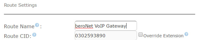 beroNet VoIP Gateway Route settings in Elastix